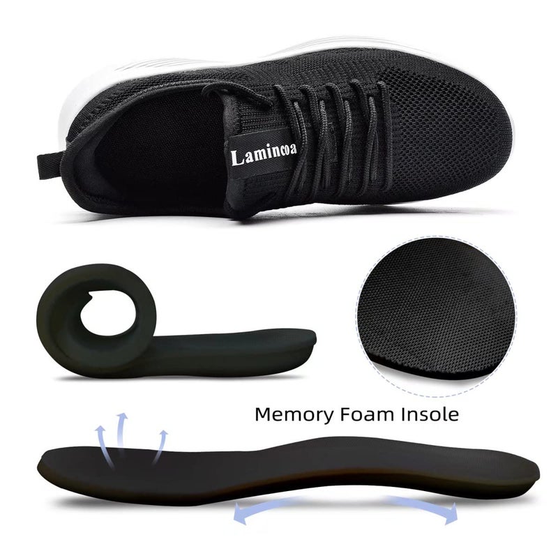 Lamincoa Womens Slip On Walking Shoes Non Slip Casual Road Running Lightweight Mesh Fashion Sneakers for Gym Travel Workout Black White - Image 5